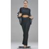 imageSunzel Womens 2 Piece Lounge Set Knit Long Sleeve Cropped Top with High Waisted Mini Flare Pants Matching Sets Casual OutfitBlack