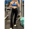 imageSunzel Womens Flare Leggings No Front Seam Flare Yoga Pants with Tummy Control Crossover High Waist and Wide LegBlack
