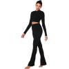 imageSunzel Womens 2 Piece Lounge Set Knit Long Sleeve Cropped Top with High Waisted Mini Flare Pants Matching Sets Casual OutfitBlack