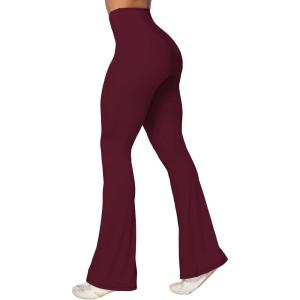 imageSunzel Flare Leggings Crossover Yoga Pants with Tummy Control HighWaisted and Wide LegBlack Cherry