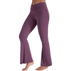 imageSunzel Flare Leggings Crossover Yoga Pants with Tummy Control HighWaisted and Wide LegBurgendy
