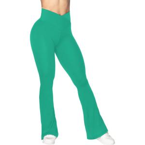 imageSunzel Flare Leggings Crossover Yoga Pants with Tummy Control HighWaisted and Wide LegGolf Green