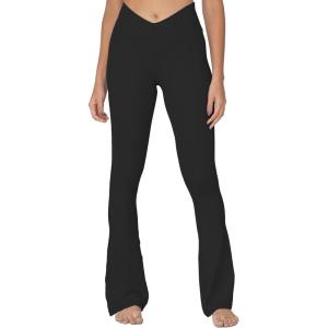 imageSunzel Mini Flare Leggings for Women V Crossover Mid Rise Workout Flared Yoga Pants with Tummy Control and Wide LegBlack