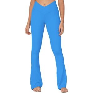 imageSunzel Mini Flare Leggings for Women V Crossover Mid Rise Workout Flared Yoga Pants with Tummy Control and Wide LegClassic Blue