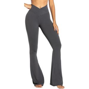 imageSunzel Sunzfly Flare Leggings for Women Cross Over High Waisted Yoga Pants with Wide Leg and Tummy Control for WorkoutDark Grey