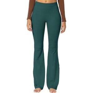 imageSunzel Sunzfly Flare Leggings for Women Cross Over High Waisted Yoga Pants with Wide Leg and Tummy Control for WorkoutForest Green