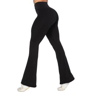 imageSunzel Womens Flare Leggings No Front Seam Flare Yoga Pants with Tummy Control Crossover High Waist and Wide LegBlack