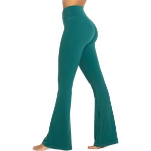 imageSunzel Womens Flare Leggings No Front Seam Flare Yoga Pants with Tummy Control Crossover High Waist and Wide LegJasper Green