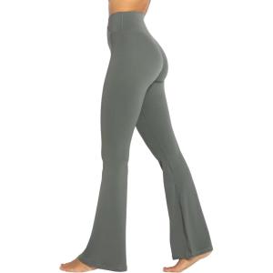 imageSunzel Womens Flare Leggings No Front Seam Flare Yoga Pants with Tummy Control Crossover High Waist and Wide LegLight Grey