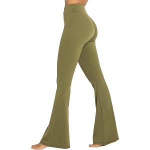 imageSunzel Womens Flare Leggings No Front Seam Flare Yoga Pants with Tummy Control Crossover High Waist and Wide LegMartini Olive