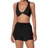 imageSunzel 2 in 1 High Waisted Gym Shorts for Women with Pocket Quick Dry Elastic Running Shorts with Drawstring Workout SummerBlack