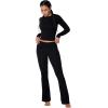 imageSunzel Two Piece Sets for Women Long Sleeve Crop Top and Fold Over Flare Pant Casual Pajamas Outfits for LoungeBlack