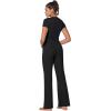 imageSunzel Womens 2 Piece Lounge Sets Straight Leg Pants Slim Tight Short Sleeve Tops Matching Set Casual Workout SweatsuitBlack