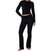 imageSunzel Two Piece Sets for Women Long Sleeve Crop Top and Fold Over Flare Pant Casual Pajamas Outfits for LoungeBlack
