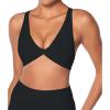 imageSunzel Womens Strappy Sports Bra with Removable Pads V Neck Twist Front Cross Strap Padded Yoga Bra for Workout Gym RunningBlack
