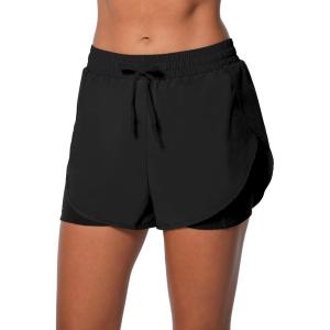 imageSunzel 2 in 1 High Waisted Gym Shorts for Women with Pocket Quick Dry Elastic Running Shorts with Drawstring Workout SummerBlack