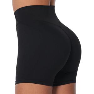 imageSunzel No Front Seam High Waist Gym Shorts for Women Squat Proof Biker Shorts with Tummy Control for Yoga Workout RunningBlack