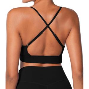 imageSunzel Sports Bra for Women CrissCross Open Back Adjustable Strappy Bras Workout Gym Padded Yoga Bra with Removable PadsBlack