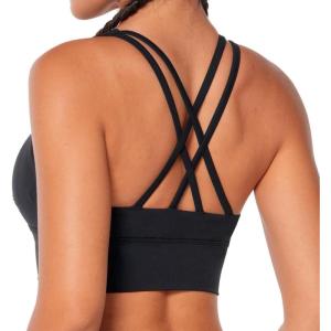 imageSunzel Sunzfly Sports Bra for Women Scoop Neck Crisscross Back Padded Low Impact Bras Tops for Workout Yoga GymBlack