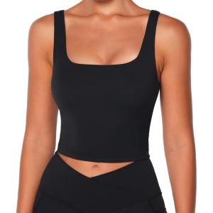 imageSunzel Womens Double Lined Tank Top Sleeveless Square Neck Crop Top Yoga ampamp Fitness Fitted Workout Casual Activewear ShirtBlack