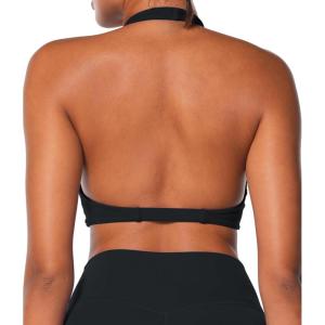 imageSunzel Womens Halter Neck Sports Bra Twist Front Yoga Crop Top with Removable Pads Open Back V Neck Bra for Gym WorkoutBlack