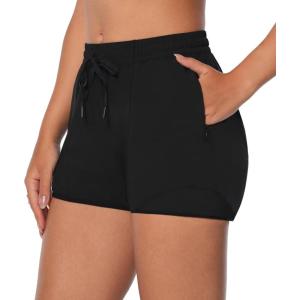 imageSunzel Womens Running Shorts Quick Dry Athletic Workout Shorts with Zip Pocket Lightweight Sports Track Active Gym ShortsBlack