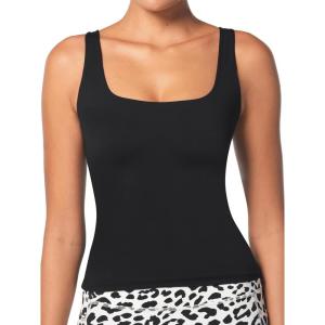 imageSunzel Womens Square Neck Tank Top Sleeveless Double Lined Buttery Soft Stretchy Basic Top for Yoga Casual or LayeringBlack
