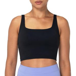 imageSunzfly Women Longline Sports Bra Buttery Soft Built in Bra Square Neck Crop Tank Tops for Yoga Pilates Workout GymBlack