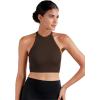imageSunzel Ribbed Tank Tops for Women Halter High Neck Seamless Cute Crop Top Basics Sleeveless Workout Athletic Yoga ShirtsBeigecoffee Brown Crop 2 Pack
