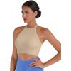 imageSunzel Ribbed Tank Tops for Women Halter High Neck Seamless Cute Crop Top Basics Sleeveless Workout Athletic Yoga ShirtsBeigecoffee Brown Crop 2 Pack