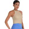 imageSunzel Ribbed Tank Tops for Women Halter High Neck Seamless Cute Crop Top Basics Sleeveless Workout Athletic Yoga ShirtsBeigecoffee Brown Waist Length 2 Pack