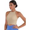 imageSunzel Ribbed Tank Tops for Women Halter High Neck Seamless Cute Crop Top Basics Sleeveless Workout Athletic Yoga ShirtsBeigecoffee Brown Waist Length 2 Pack