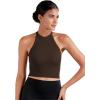imageSunzel Ribbed Tank Tops for Women Halter High Neck Seamless Cute Crop Top Basics Sleeveless Workout Athletic Yoga ShirtsBeigecoffee Brown Waist Length 2 Pack