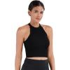 imageSunzel Ribbed Tank Tops for Women Halter High Neck Seamless Cute Crop Top Basics Sleeveless Workout Athletic Yoga ShirtsBlackbeige Waist Length 2 Pack