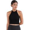 imageSunzel Ribbed Tank Tops for Women Halter High Neck Seamless Cute Crop Top Basics Sleeveless Workout Athletic Yoga ShirtsBlackbeige Waist Length 2 Pack
