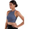 imageSunzel Ribbed Tank Tops for Women Halter High Neck Seamless Cute Crop Top Basics Sleeveless Workout Athletic Yoga ShirtsBlackgreyish Blue Crop 2 Pack