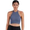 imageSunzel Ribbed Tank Tops for Women Halter High Neck Seamless Cute Crop Top Basics Sleeveless Workout Athletic Yoga ShirtsBlackgreyish Blue Crop 2 Pack