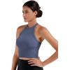 imageSunzel Ribbed Tank Tops for Women Halter High Neck Seamless Cute Crop Top Basics Sleeveless Workout Athletic Yoga ShirtsBlackgreyish Blue Waist Length 2 Pack