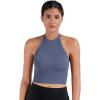 imageSunzel Ribbed Tank Tops for Women Halter High Neck Seamless Cute Crop Top Basics Sleeveless Workout Athletic Yoga ShirtsBlackgreyish Blue Waist Length 2 Pack