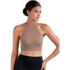imageSunzel Ribbed Tank Tops for Women Halter High Neck Seamless Cute Crop Top Basics Sleeveless Workout Athletic Yoga ShirtsBlackmocha Brown Crop 2 Pack
