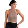 imageSunzel Ribbed Tank Tops for Women Halter High Neck Seamless Cute Crop Top Basics Sleeveless Workout Athletic Yoga ShirtsBlackmocha Brown Waist Length 2 Pack