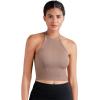 imageSunzel Ribbed Tank Tops for Women Halter High Neck Seamless Cute Crop Top Basics Sleeveless Workout Athletic Yoga ShirtsBlackmocha Brown Waist Length 2 Pack