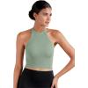 imageSunzel Ribbed Tank Tops for Women Halter High Neck Seamless Cute Crop Top Basics Sleeveless Workout Athletic Yoga ShirtsBlackolive Green Waist Length 2 Pack