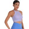 imageSunzel Ribbed Tank Tops for Women Halter High Neck Seamless Cute Crop Top Basics Sleeveless Workout Athletic Yoga ShirtsClassic Bluelilac Crop 2 Pack