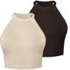 imageSunzel Ribbed Tank Tops for Women Halter High Neck Seamless Cute Crop Top Basics Sleeveless Workout Athletic Yoga ShirtsBeigecoffee Brown Crop 2 Pack