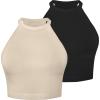 imageSunzel Ribbed Tank Tops for Women Halter High Neck Seamless Cute Crop Top Basics Sleeveless Workout Athletic Yoga ShirtsBlackbeige Crop 2 Pack