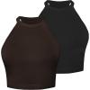 imageSunzel Ribbed Tank Tops for Women Halter High Neck Seamless Cute Crop Top Basics Sleeveless Workout Athletic Yoga ShirtsBlackcoffee Brown Crop 2 Pack