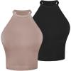 imageSunzel Ribbed Tank Tops for Women Halter High Neck Seamless Cute Crop Top Basics Sleeveless Workout Athletic Yoga ShirtsBlackmocha Brown Waist Length 2 Pack