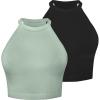 imageSunzel Ribbed Tank Tops for Women Halter High Neck Seamless Cute Crop Top Basics Sleeveless Workout Athletic Yoga ShirtsBlackolive Green Crop 2 Pack