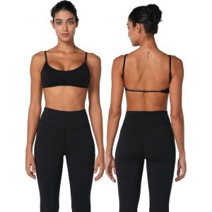 imageSunzel Seamless Super Sculpt Open Back Sports Bra with Padding Low Impact Spaghetti Adjustable Straps Workout Gym BraBlack